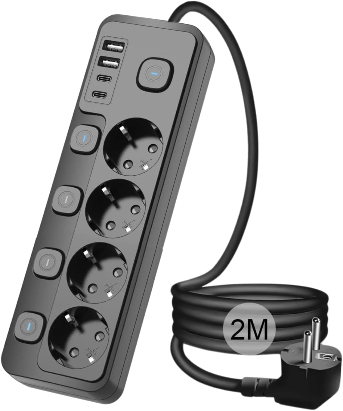3680W Pro Power 2xType-C ve 2x USB Giri li Anahtarl  4l  2mt Uzatma Kablolu Ak m Korumal  Priz