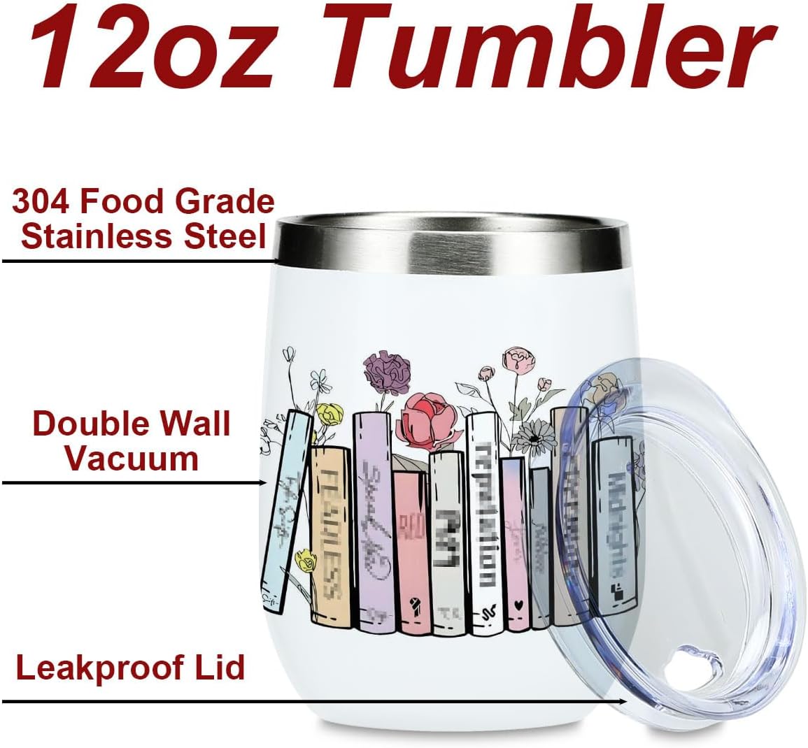Inspired Tumbler Book Decor Book Lovers Gifts Bookish Coffee Mug Music Lover Gift for Women Mom Girls Sister Friendship Birthday Christmas 12 Oz Wine Tumbler Stainless Steel Coffee Thermos with Lid - Image 2