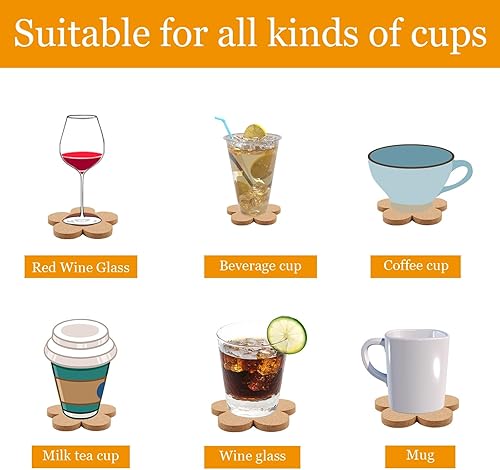 Miniatura 3 de 20 posavasos de corcho con flores para bebidas, absorbentes y reutilizables, antideslizantes, resistentes al calor, 100% corcho natural, 4 pulgadas,