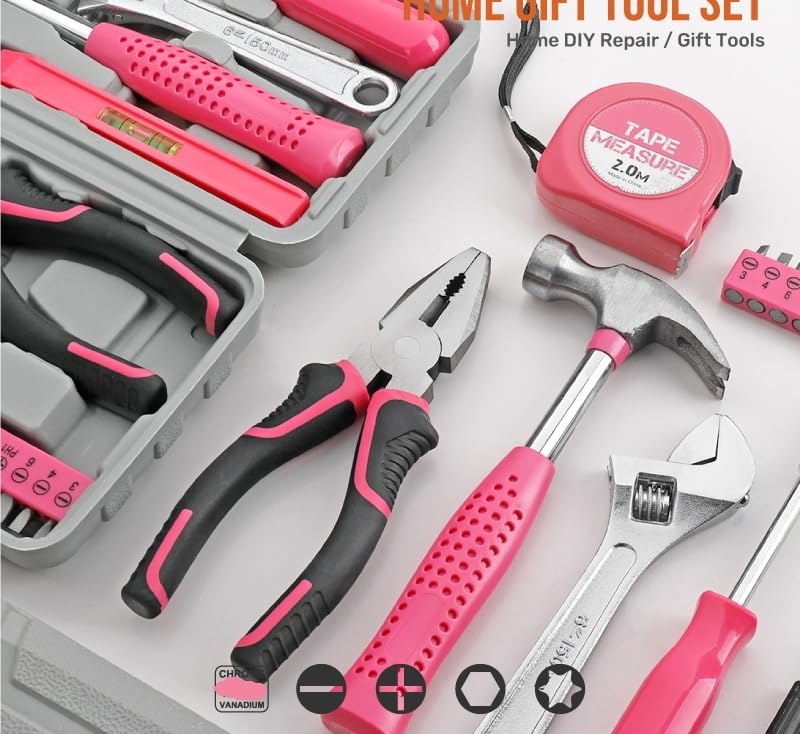 Set de herramientas combinado compacto rosa 18 piezas miniatura 3