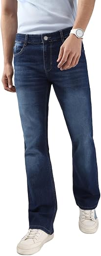 Urbano Fashion Men's Stretch Fit Mid Rise Washed Bootcut Jeans Stretchable