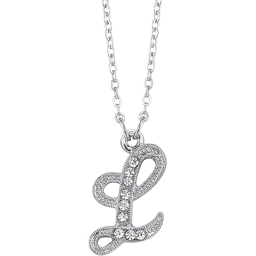 1928 Jewelry Silver-Tone Crystal Initial Pendant Necklace, 16"