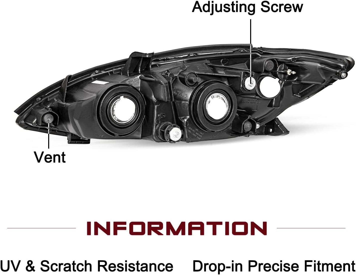 JSBOYAT Headlight Assembly Replacement for 2002 2003 2004 Toyota Camry Black Housing Driver and Passenger Side