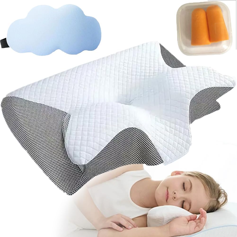 Memory Foam Dream Deep Pillows with Pillowcase,Ergonomic Support Groove Foam Pillows for Side Sleepers (Gray)