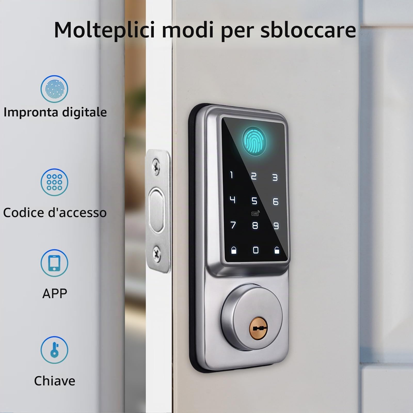 Smart Lock 5 in 1 serratura elettronica per porta con Wi-Fi e Bluetooth, controllo tramite app con tastiera touch per garage, hotel, ufficio