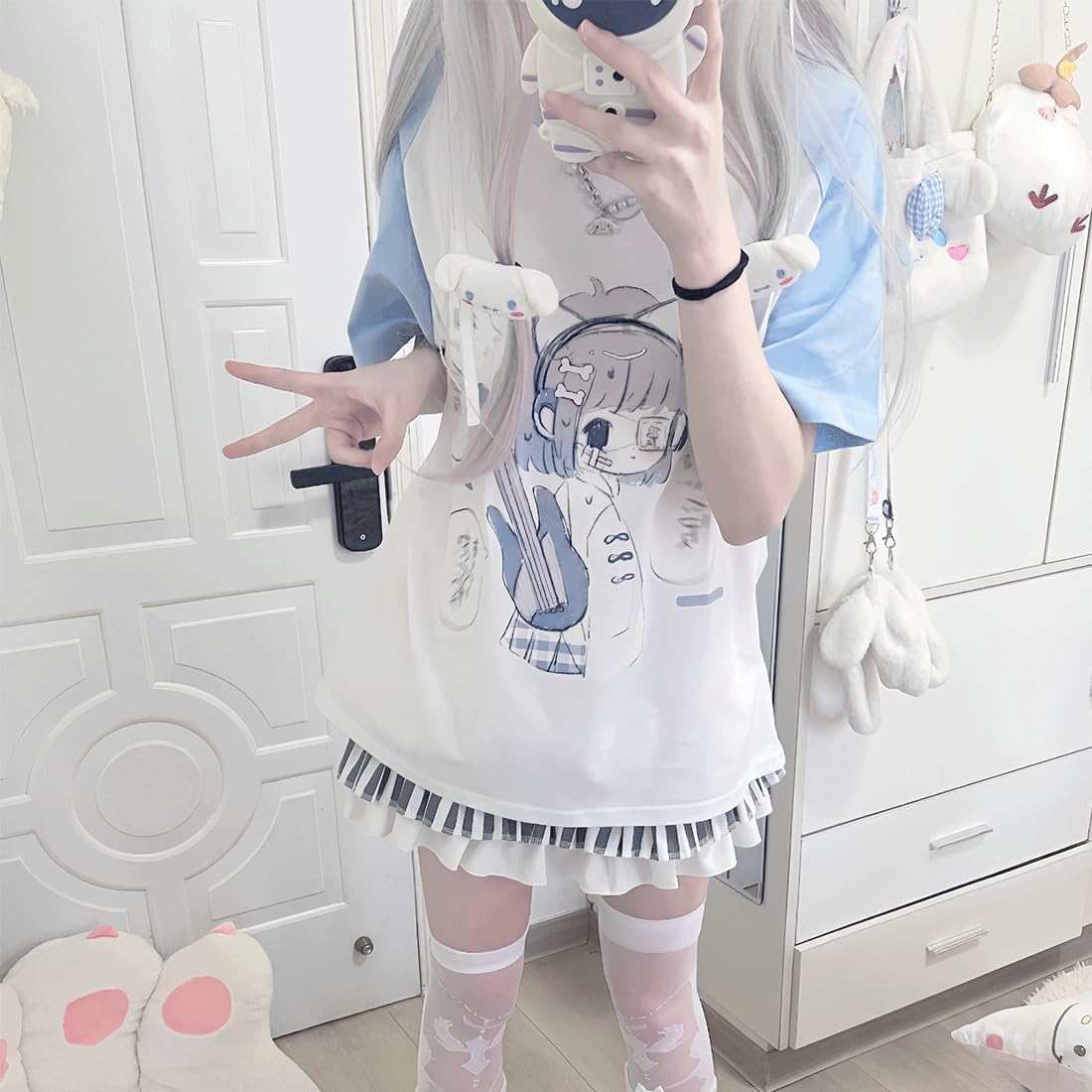 Kawaii Harajuku Y2K Gothic Clothes Casual Soft Raglan Sleeve Crewneck Cute Cartoon Guitar Girl Print T-Shirt - Image 4