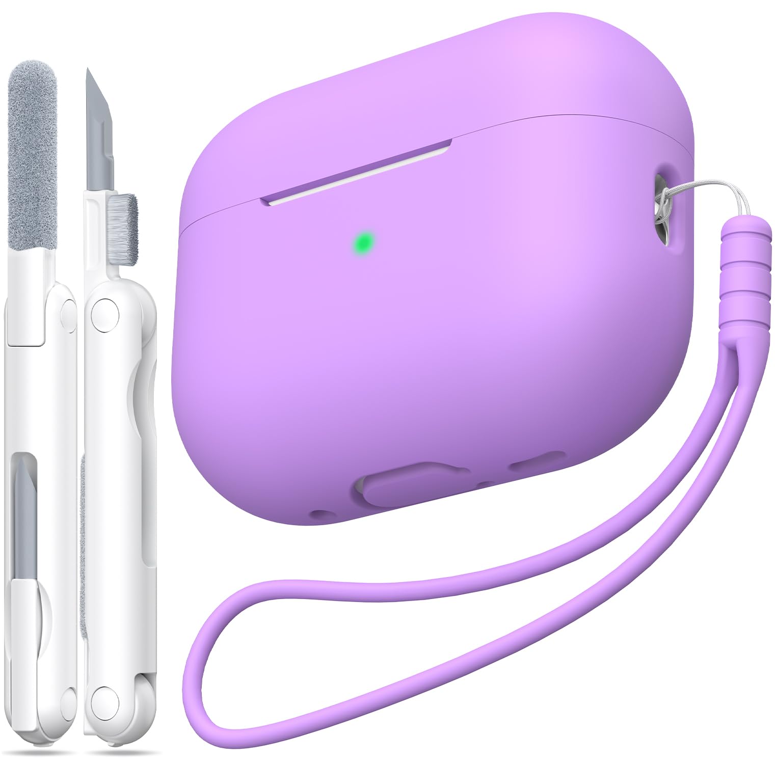 MHYALUDO Funda para AirPods Pro de 2ª generación, Funda para AirPods Pro de Silicona Suave anticaída de Grado Militar Que Absorbe los Golpes, Tacto de Piel con Llavero y Kit de Limpieza,Negro — view 33