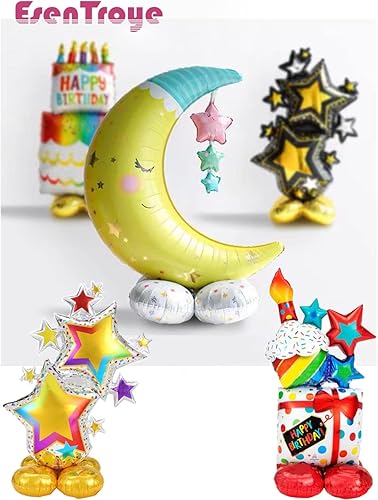 Miniatura 3 de Globos de feliz cumpleaños inflables de aluminio con diseño de luna, estrella, oso, amor, día de San Valentín, boda, fiesta, juguete para niños,