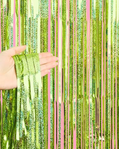 Image of xo, Fetti 2pk Lime Green Foil Curtain | Last Pickle Bachelorette, Margarita | Party Decorations, Party Supplies, Birthday Photo Booth, Margarita Bach Decor, Bridal Shower Backdrop