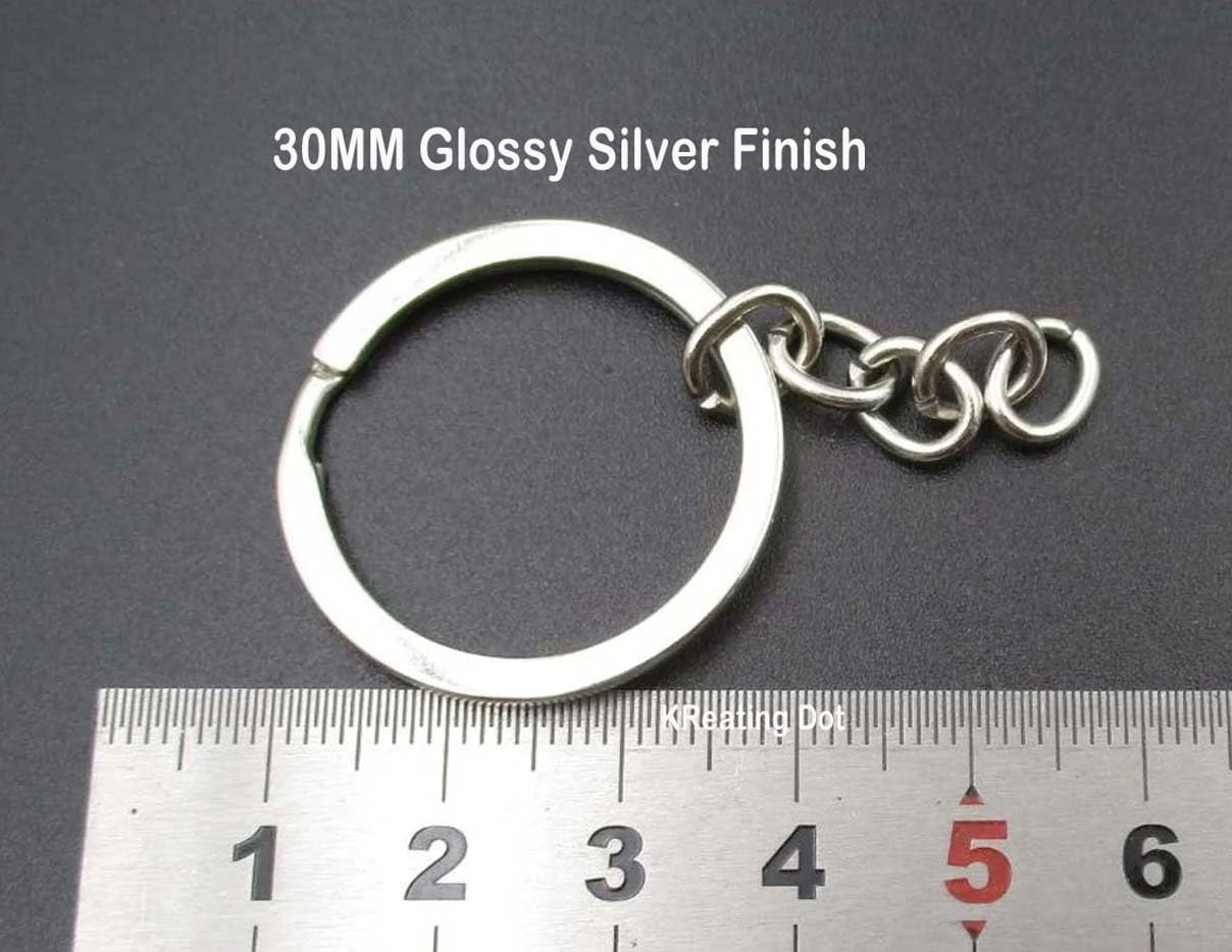 KReating Dot | 50 Pieces Glossy Silver Finish 30MM Metal Keyring with Chain and A Ring | Perfect DIY Craft Supply for Keys, Bags, Lanyards, Charms and Many More Purposes (KRBGK-05) 2