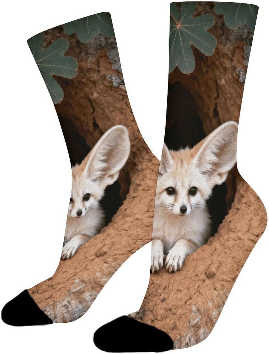 Fennec Pup in Baobab Crew Socks Moisture Wicking Ankle High Cushioned Arch Support Seamless Toe Athletic & Casual