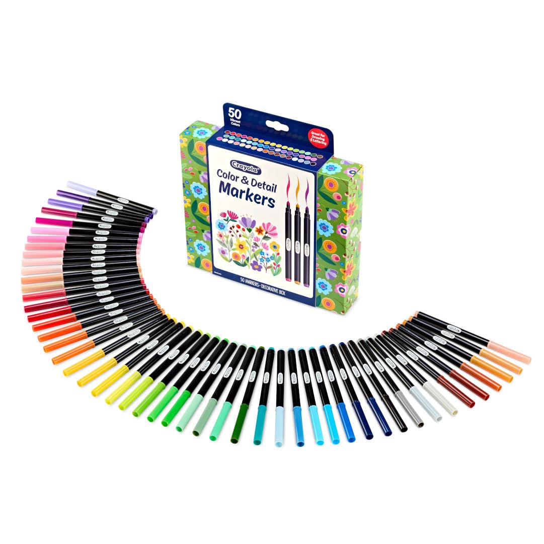 Crayola Color & Detail Marker Set (50ct) Drawing Markers for Adults, Art Markers, Graphic & Fine Tip, Gift for Teens & Adults