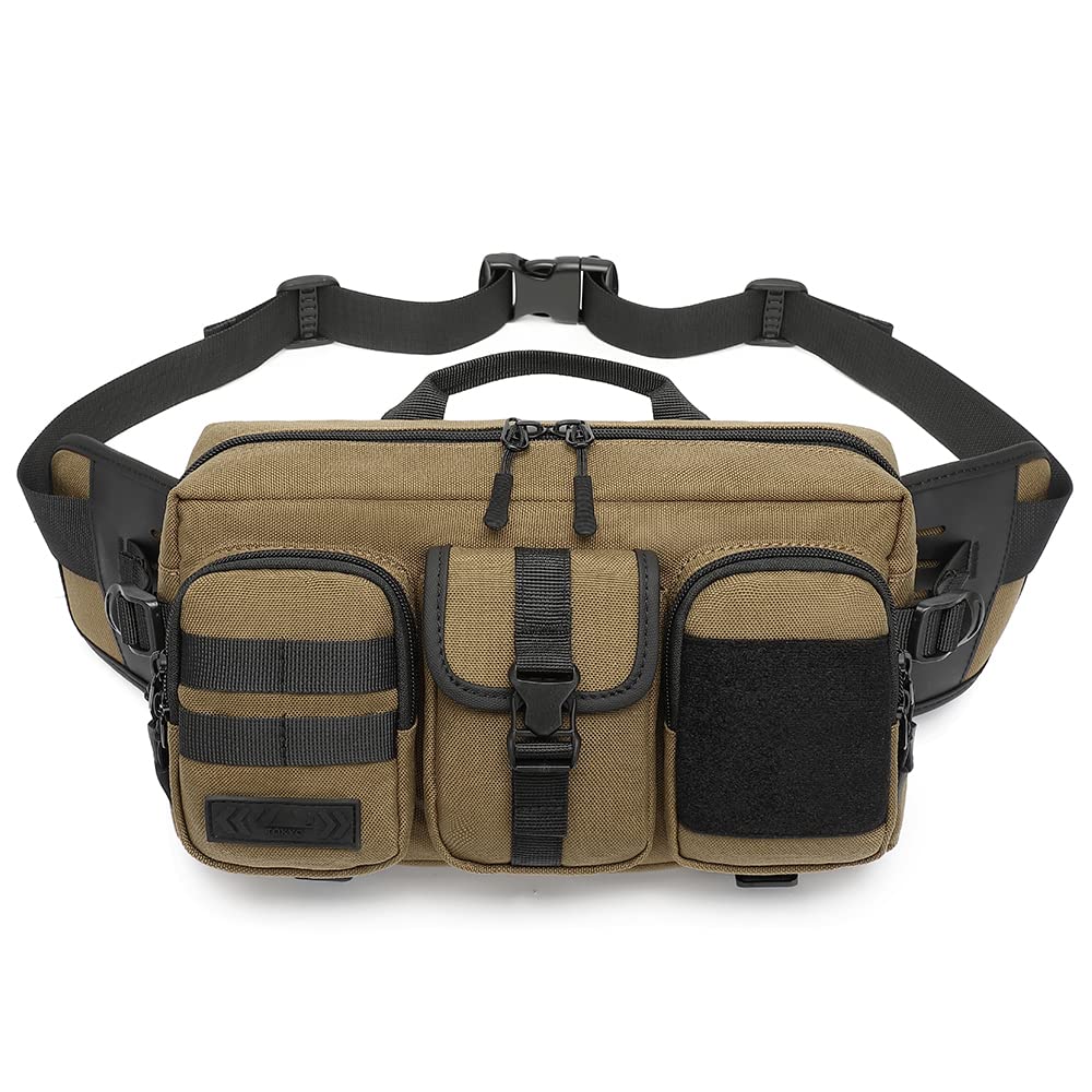 Fanny Pack dla mężczyzn i kobiet, wodoodporna, duża saszetka na pasek, pasuje na tablet 19 cm, torba biodrowa z regulowanym paskiem do treningu, biegania, wędrówek, Brązowy, Small, Regulowana