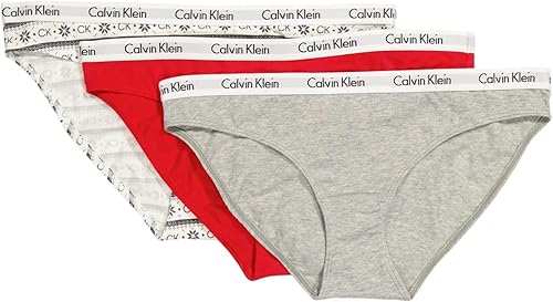Calvin Klein - Calzones de bikini elásticos con logotipo de carrusel para mujer (algodón), paquete de 3 unidades