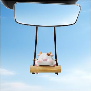 Swinging Cow Rearview Mirror Hanging Ornament, Cute Resin Calf Auto Rear View Mirror Pendant Swing Decor, Funny Cow Pendant Universal Interior Accessories for Car SUV Truck (Cow)