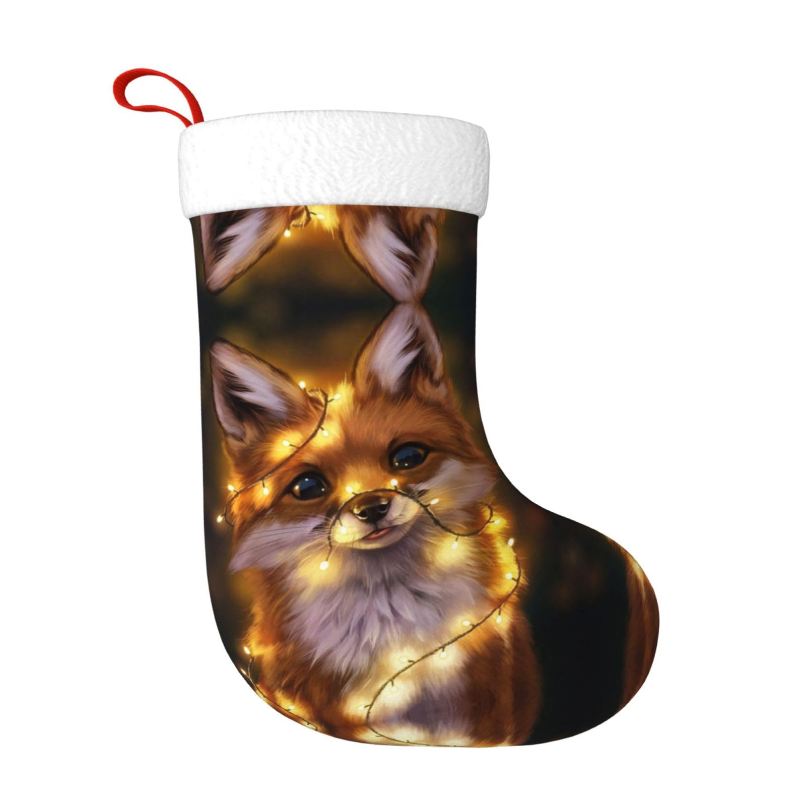 HAZURE Cute Fox Christmas Stocking Large 18" Personalised Print Fluffy Hanging Christmas Decorations Stocking
