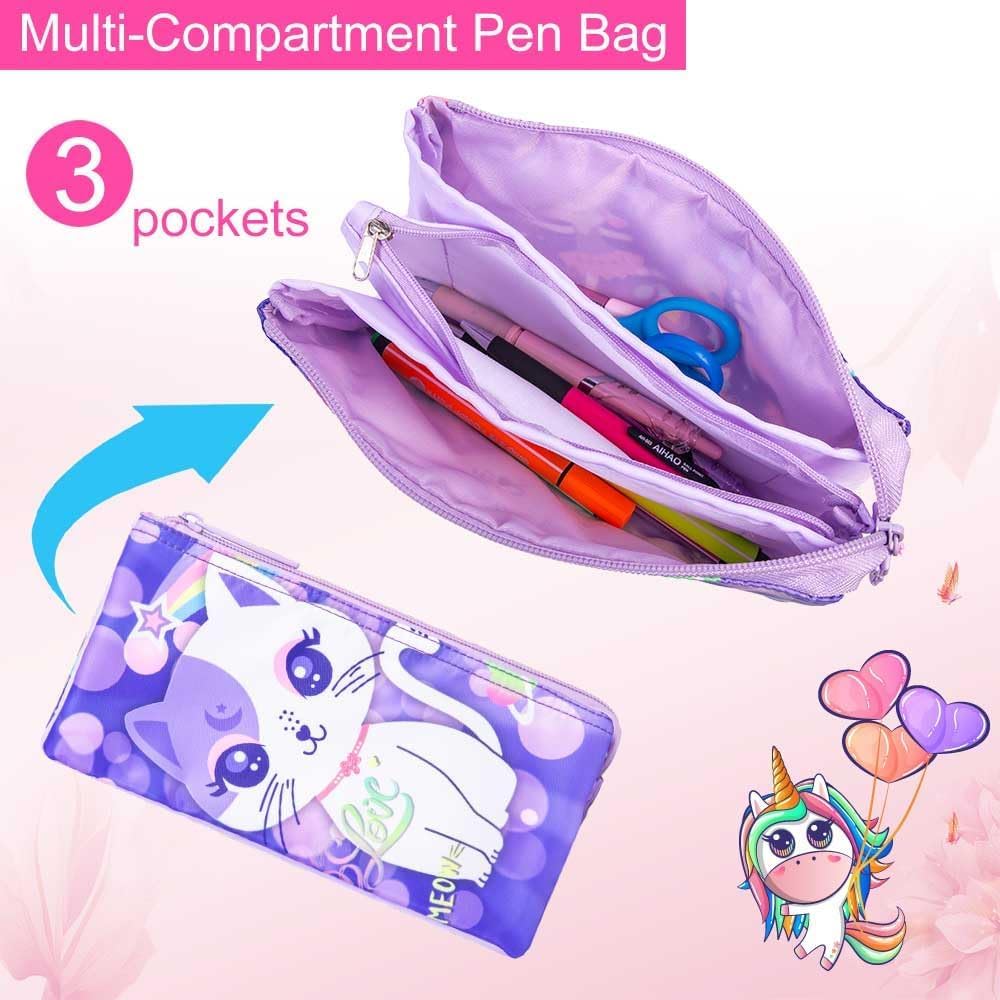 UFNDC 3PCS Cat Backpack for Girls, 16”Kids Sequin Bookbag with Lunch Box, Water Resistant School Bag for Elementary Preschool Toddler - Image 7