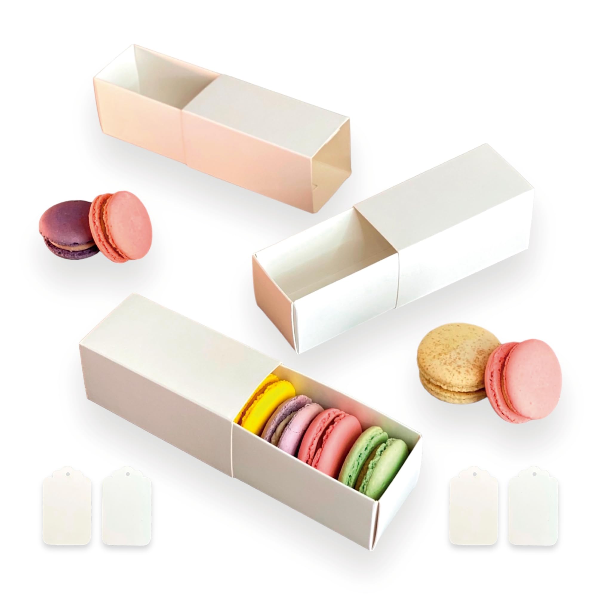 VASSAPACK 15 Pcs Macaron Boxes for 4 with White Sleeves 4.13x1.97x1.97 Inches - Oreo Cookie, Covered Strawberries Gift Boxes, Perfect for Wedding Favors, Party Treats, Macarons Containers