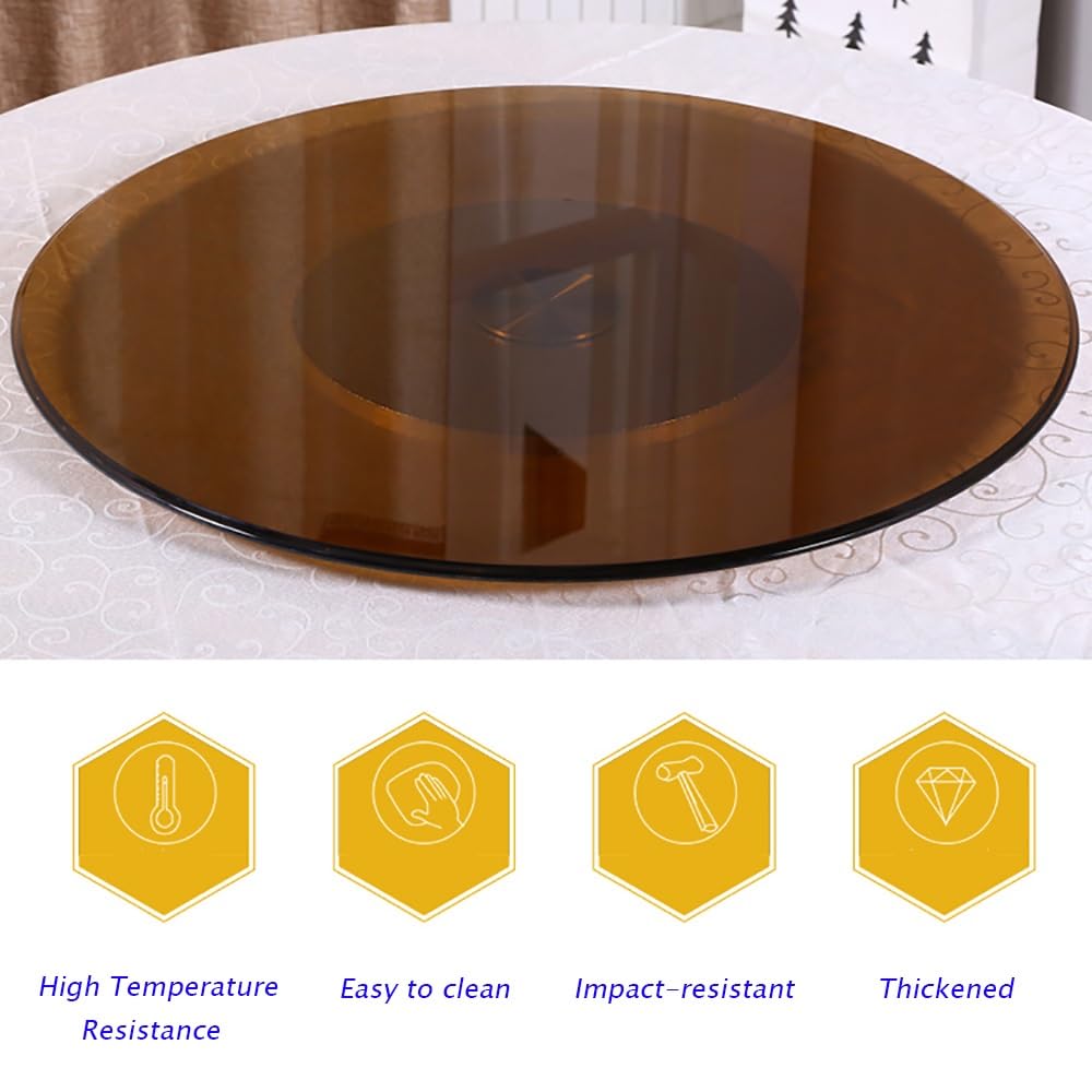 Plateau Tournant Rond en Verre Brun pour Table À Manger (27 Et 32 Pouces), Facile À Vider, Idéal pour Les Dîners De Famille, Les Fêtes Et Les Mariages (100 Cm/40 Pouces)