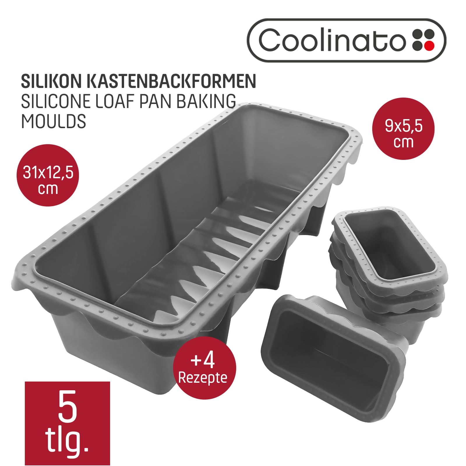 Set Pâtisserie 5 Pièces Lot 5 Moules à Tarte Coolinato Silicone - 1 Grand 4 Petits Avec Recettes Moule 10 Cm