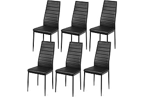 Giantex 6 Black Polyvinyl Chloride Metal Chairs - Ergonomic, Padded Dining Set
