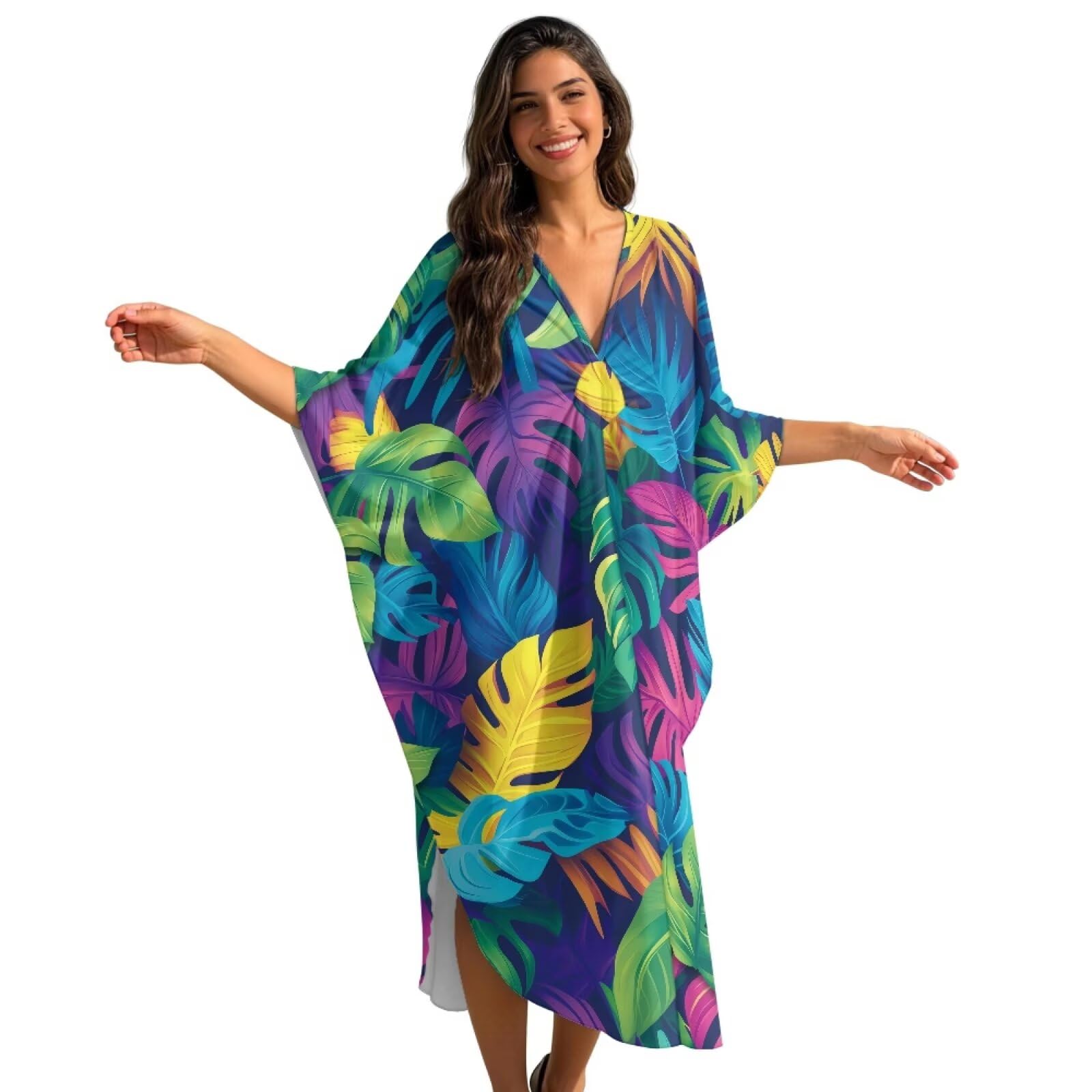 Poceacles Sukienki kaftan dla kobiet plus size dekolt w serek strój kąpielowy okrycie plażowe letnia sukienka na wakacje przyjęcie przy basenie