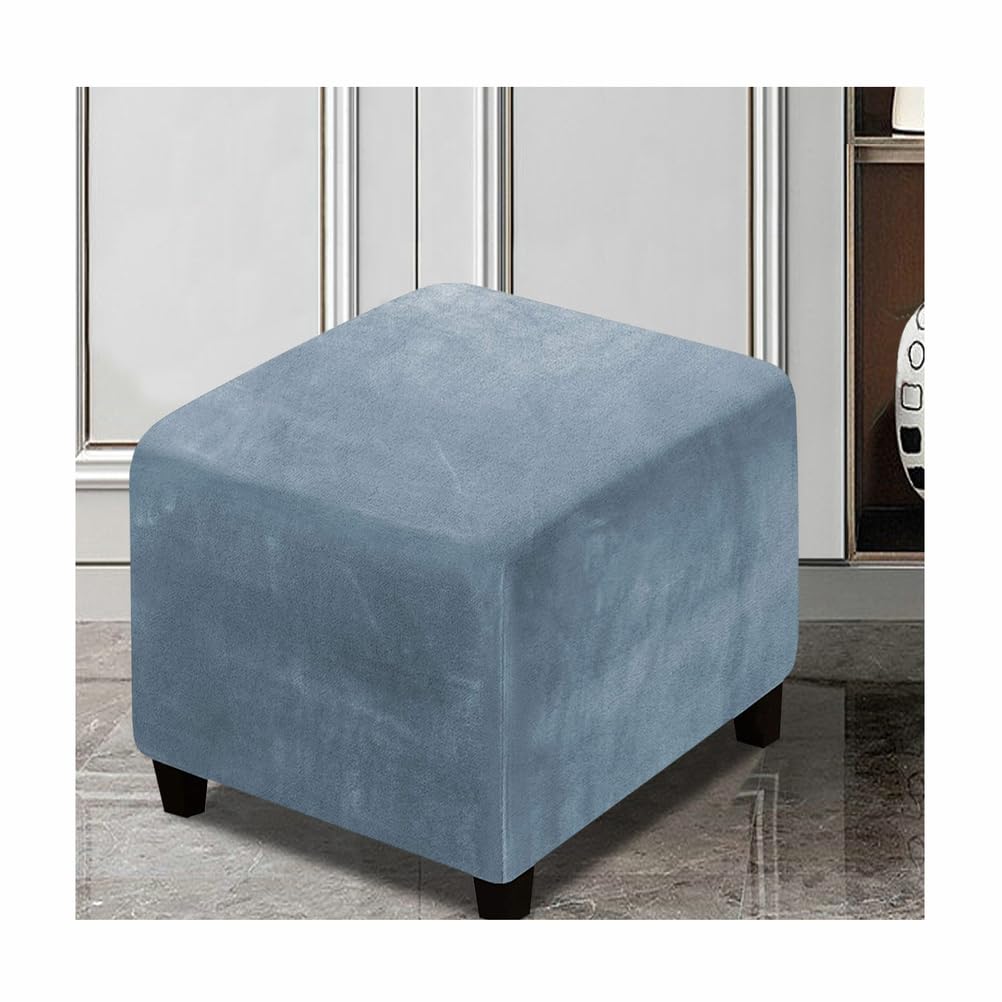 XGANGM Square Footstool Cover Velvet Stretch Small/Medium/Large/Extra Large 38~40/43~50/52~58/68~81/88~95/100~111CM Ottoman Cover Velvet Square Storage Footstool Cover,gray blue,L/W38~40CM