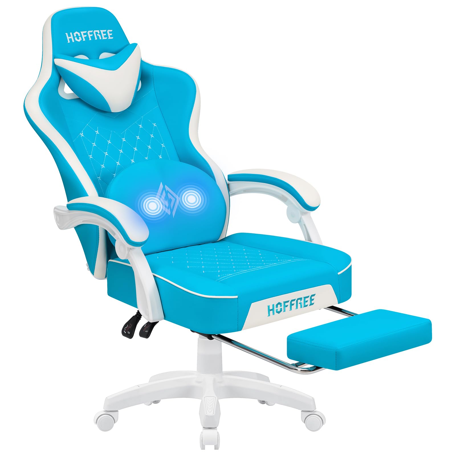 HOFFREE Gaming Chair with Massage Lumbar Leather Computer Gaming Chair for Adults Reclining Gamer Chair with Footrest Video Game Chairs with Linkage