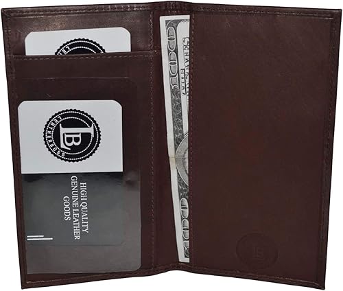 Leatherboss - Funda delgada de piel auténtica para chequera para hombres y mujeres, color marrón oscuro, Marrón oscuro