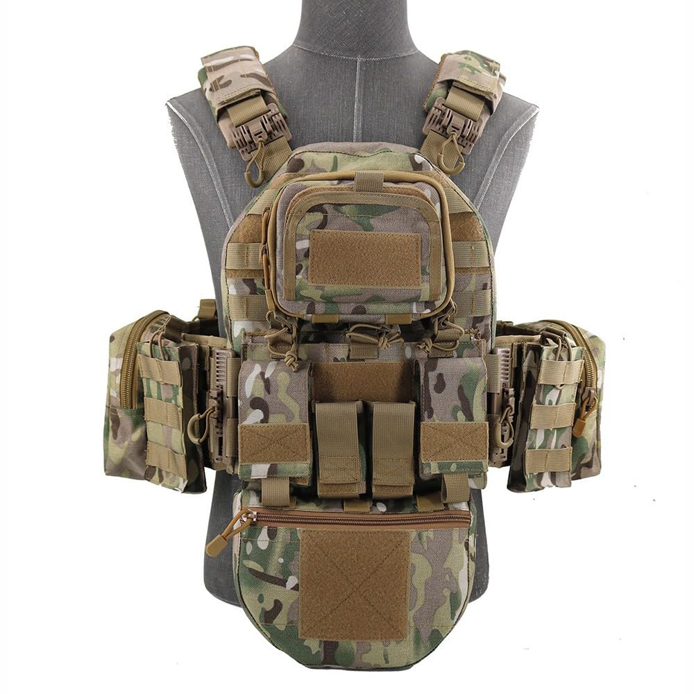 Gilet Molle Regolabile in Nylon 1000D,Gilet Utility Sgancio Rapido Tasche Multiple Leggero Traspirante per Airsoft Paintball Escursionismo Cosplay attività Outdoor Training