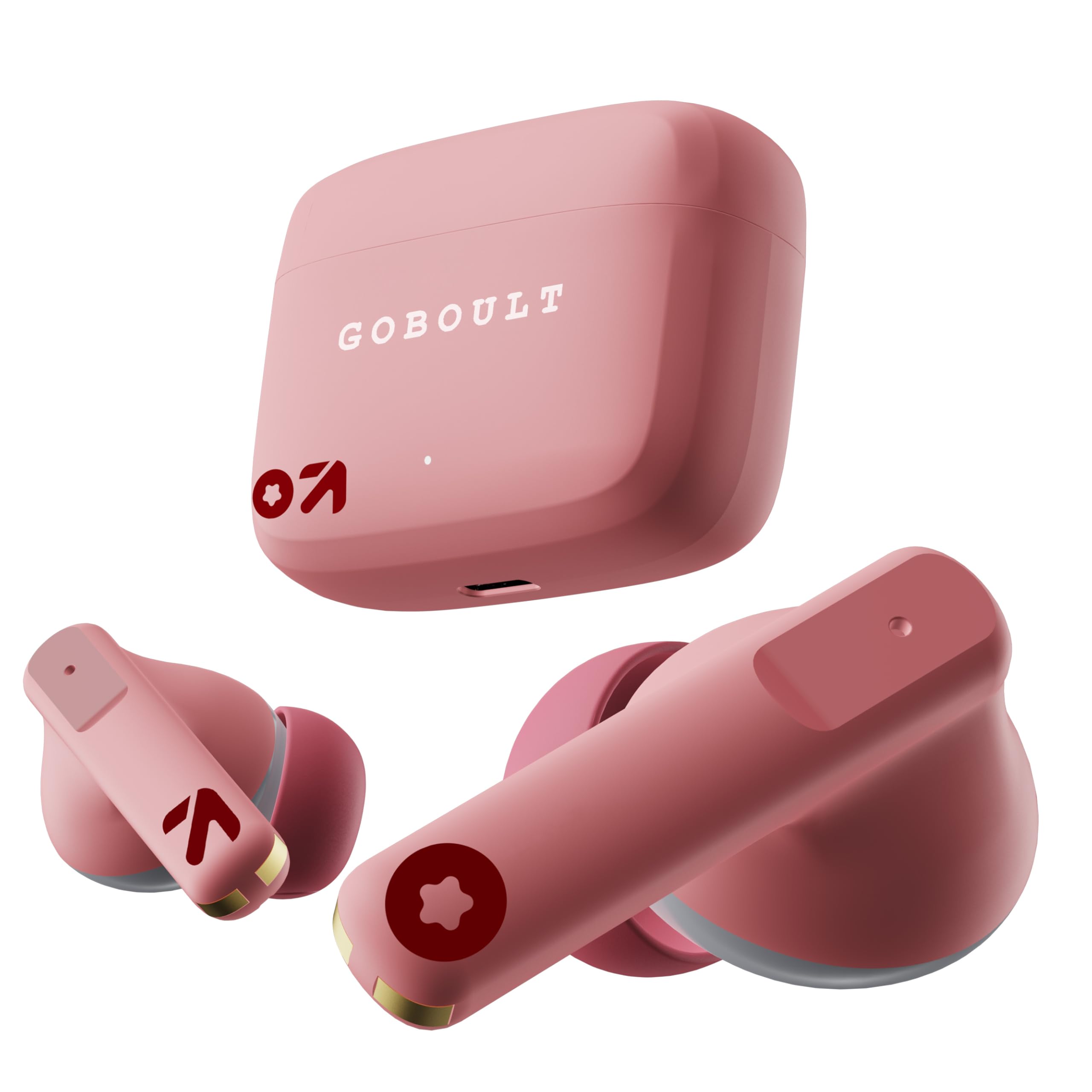 GOBOULT Z60 Made in India Ear Buds Wireless with 60H Playtime, 4 Mics for Clear Calling, 50ms Low Latency Gaming, IPX5, 13mm Bass Driver Earbuds Buds TWS Bluetooth Wireless Earphones (Flamingo Pink)