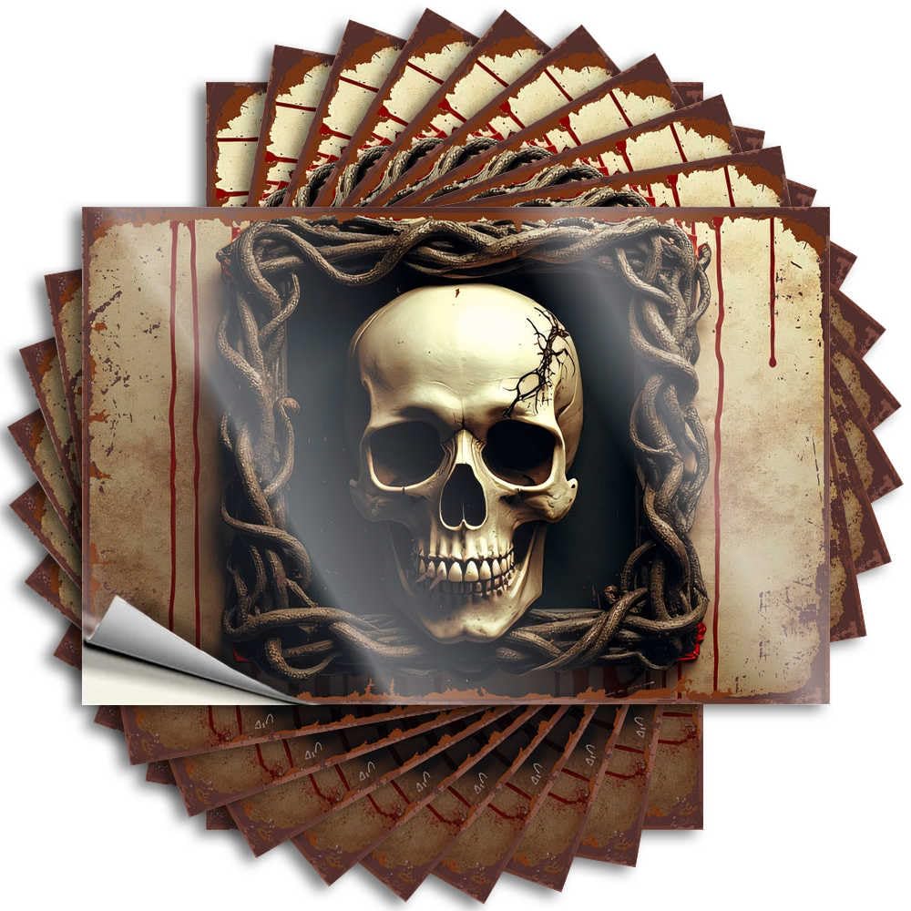 Lettering Sticker Heavy Kitchen Stuff Wall Dark Framed Skull with Twisted Vines and Blood Stains - No Residue Decals for Adults(8X12CM)