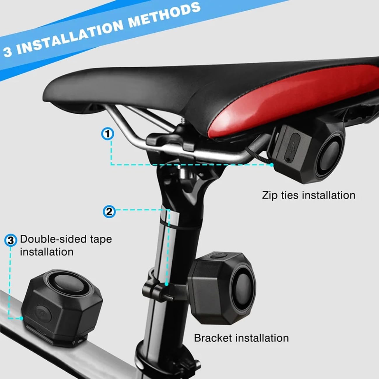 Mengshen Lot de 2 systèmes d'alarme de vélo rechargeables sans fil pour vélo électrique, moto, scooter, voiture, Tailer USB-C Rechargeable