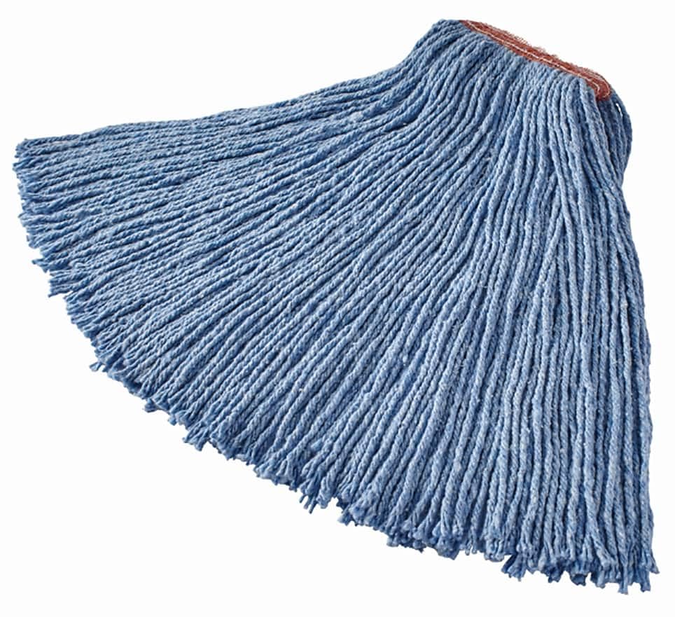 Image of Rubbermaid Commercial Products Premium 8-Ply Cut-End Blend Mop, 20-Ounce, 1-Inch Orange Headband, Blue, Heavy Duty Wet Mop for Floor Cleaning Office /School /Stadium /Bathroom