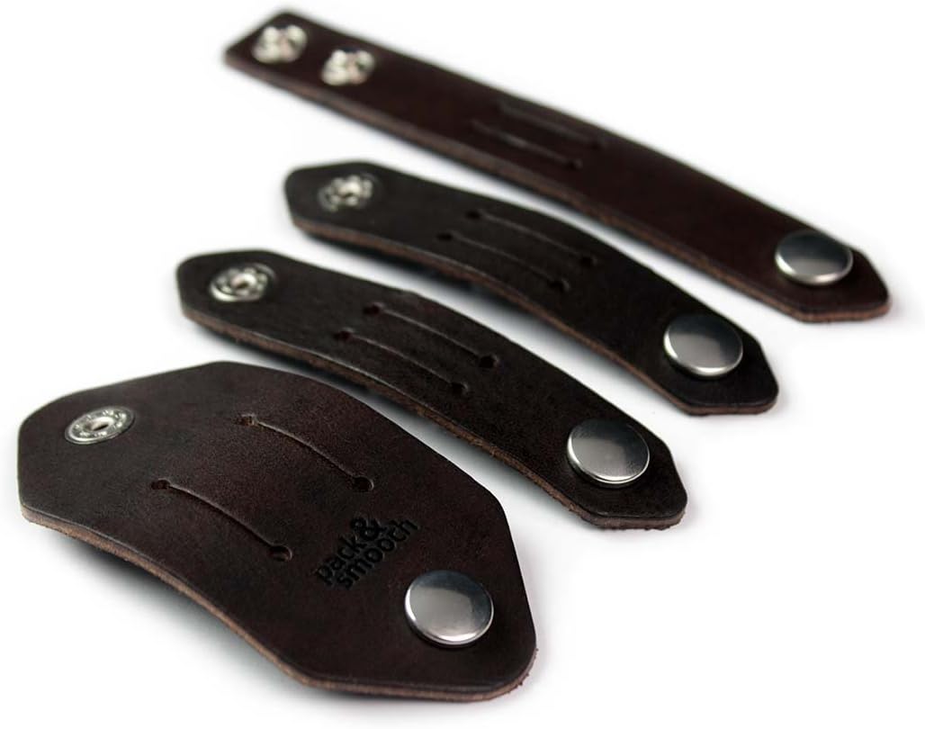 Pack & Smooch Cable Organizer Set | Leather Cable Holders, Cable Ties | 100% Vegetable-Tanned Leather | Made in Germany | Dark Brown