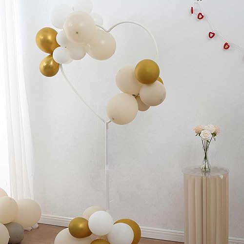 Miniatura 8 de Efavormart - Juego de 2 soportes de arco de globos de plástico en forma de corazón blanco, columna de soporte para globos con base redonda