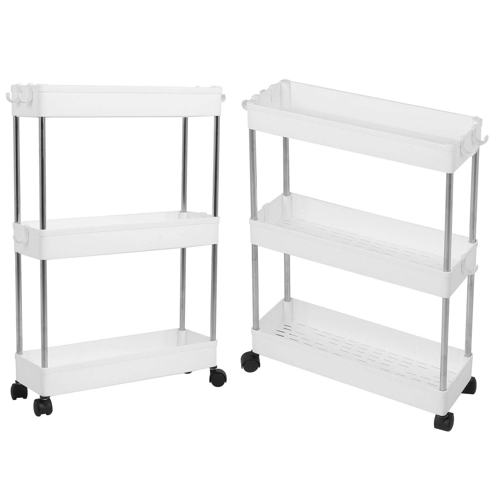 Chariot de Rangement Multicouche Fin, Chariot Roulant, Chariot de Service, étagère Mobile, Organisateur pour Cuisine, Salle de Bain, buanderie, Plastique Durable, Acier INOX (Etagère en Acier