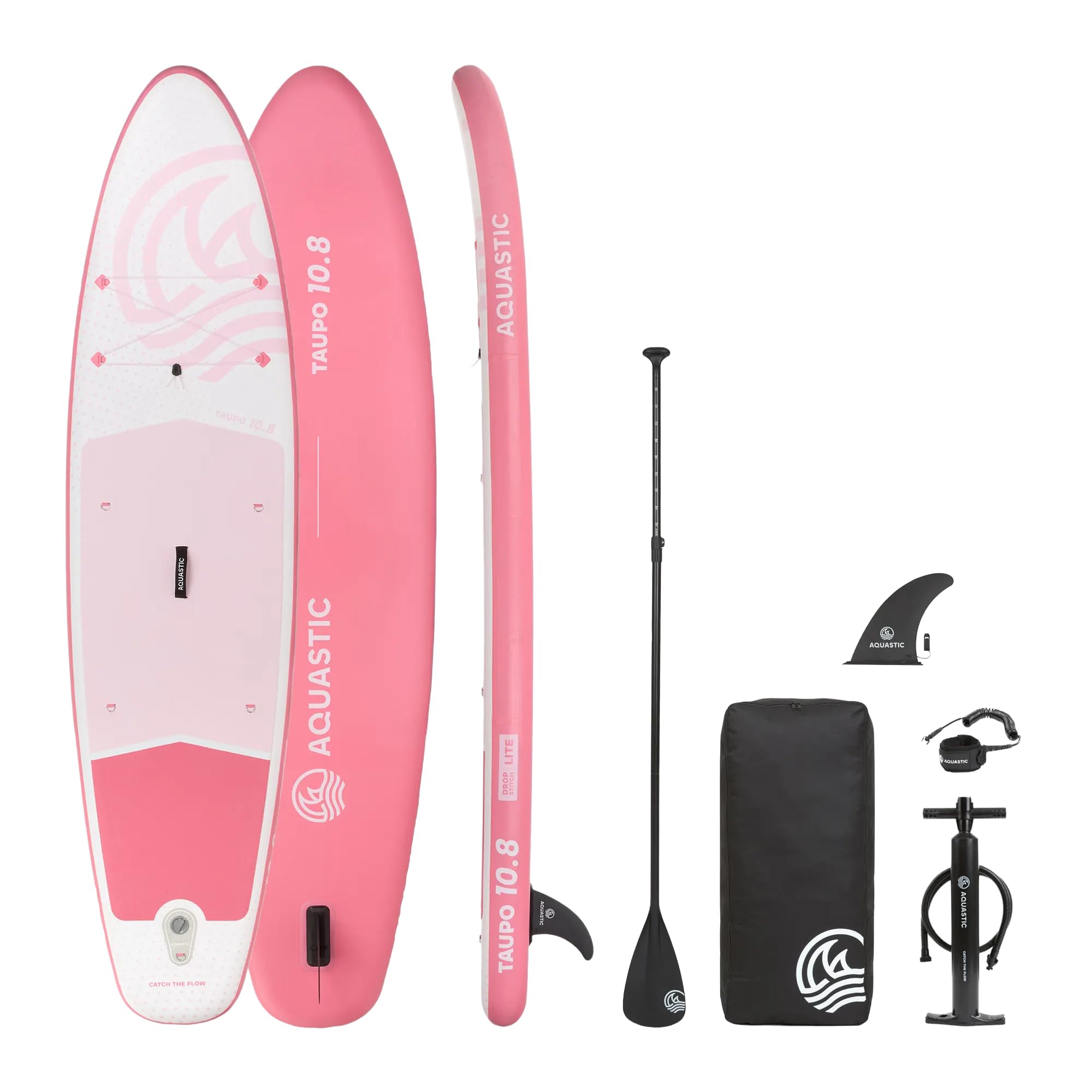 AQUASTIC Taupo SUP Board 10'8" Allround - Inflatable Stand Up Paddle Board with Paddle, Pump & Backpack (Pink)