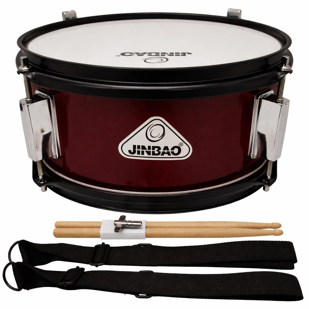 ROCKSTAR - Caja de Marcha en Madera Afinable JINBAO 0805WR-4054 Tambor Incluye Correa y Baquetas, Instrumento Musical de Percusión, Parche afinable y bordonero. 20,5cm Diametro y 13cm Altura