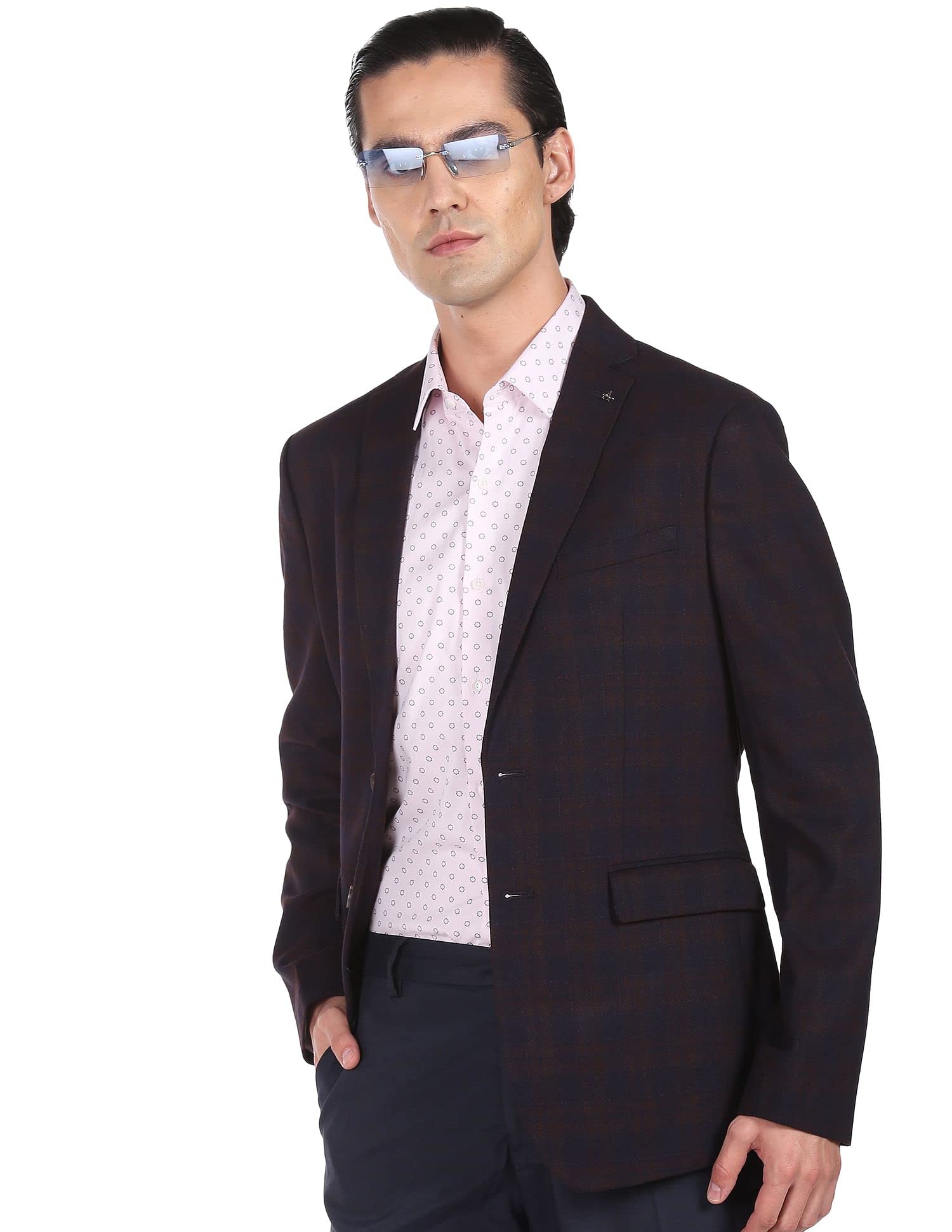 arrow Men Brown and Navy Regular Fit Check Formal Blazer-picture-10