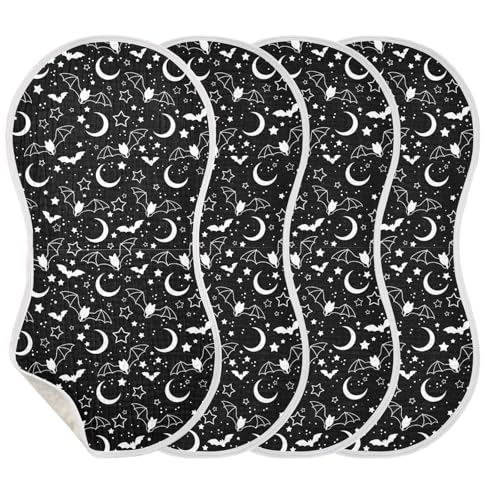Image of JHKKU Muslin Burp Cloths for Baby Boys and Girls - 4-Pack Ultra Absorbent Halloween Bats Moons Star Muslin Washcloths, Newborn Towel, Milk Spit Up Rags, Burp Cloth Bib for Unisex, 22 x 11 Inch
