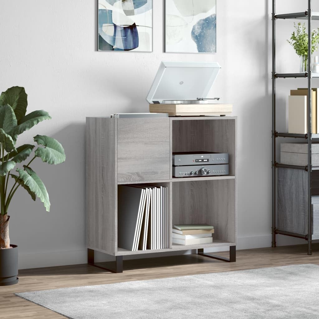 Armadio per dischi grigio Sonoma, 84,5 x 38 x 89 cm, scaffale in vinile | Elegante contenitore per LP per il soggiorno con robuste gambe in ferro e molto spazio per giradischi.
