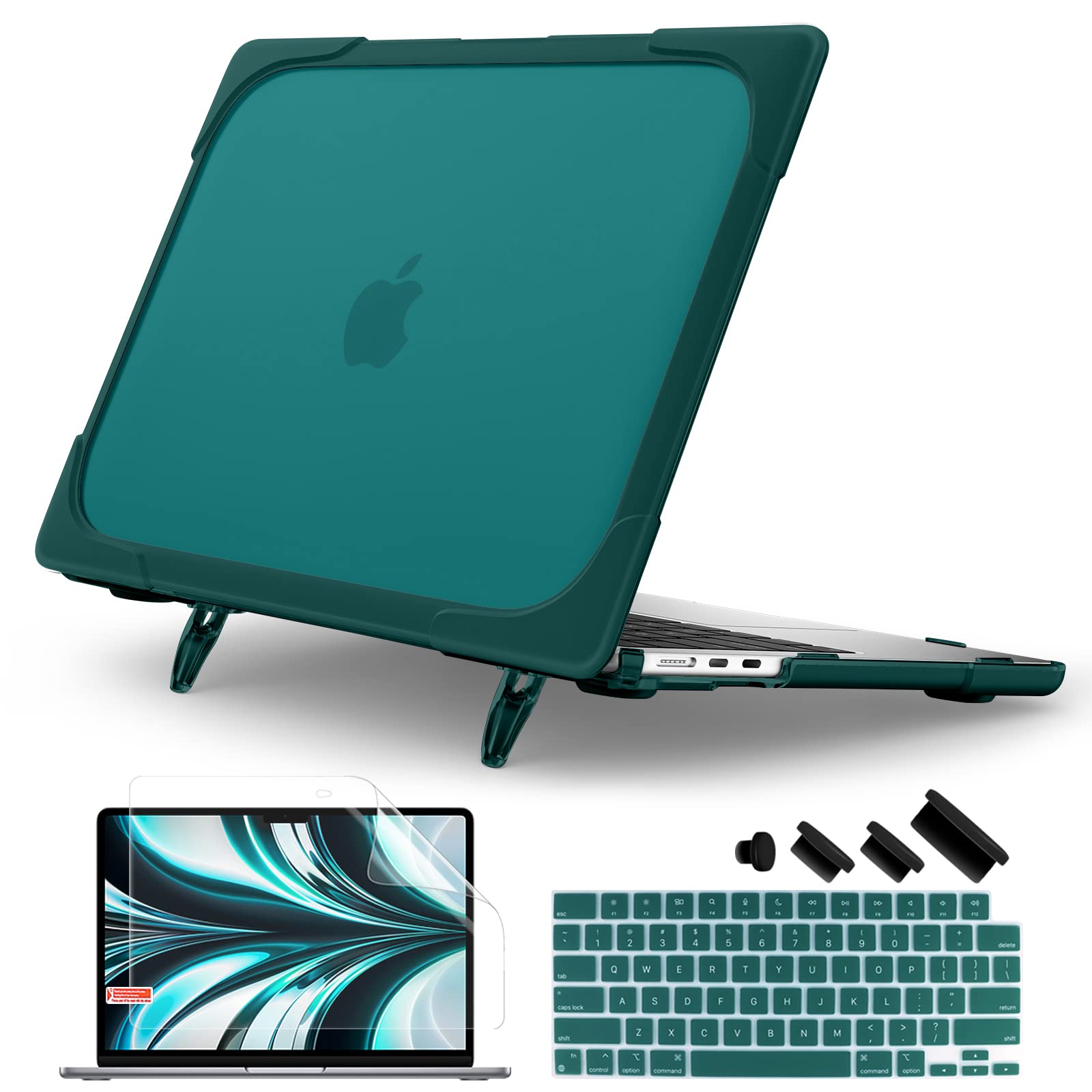 Batiandafor New MacBook Air 13.6 inch Case 2025 M4 2024 2022 Release Model A3240 A2681(M2) A3113(M3), Heavy Duty Shockproof Protective Hard Shell with Fold Kickstand & Keyboard Cover, Teal