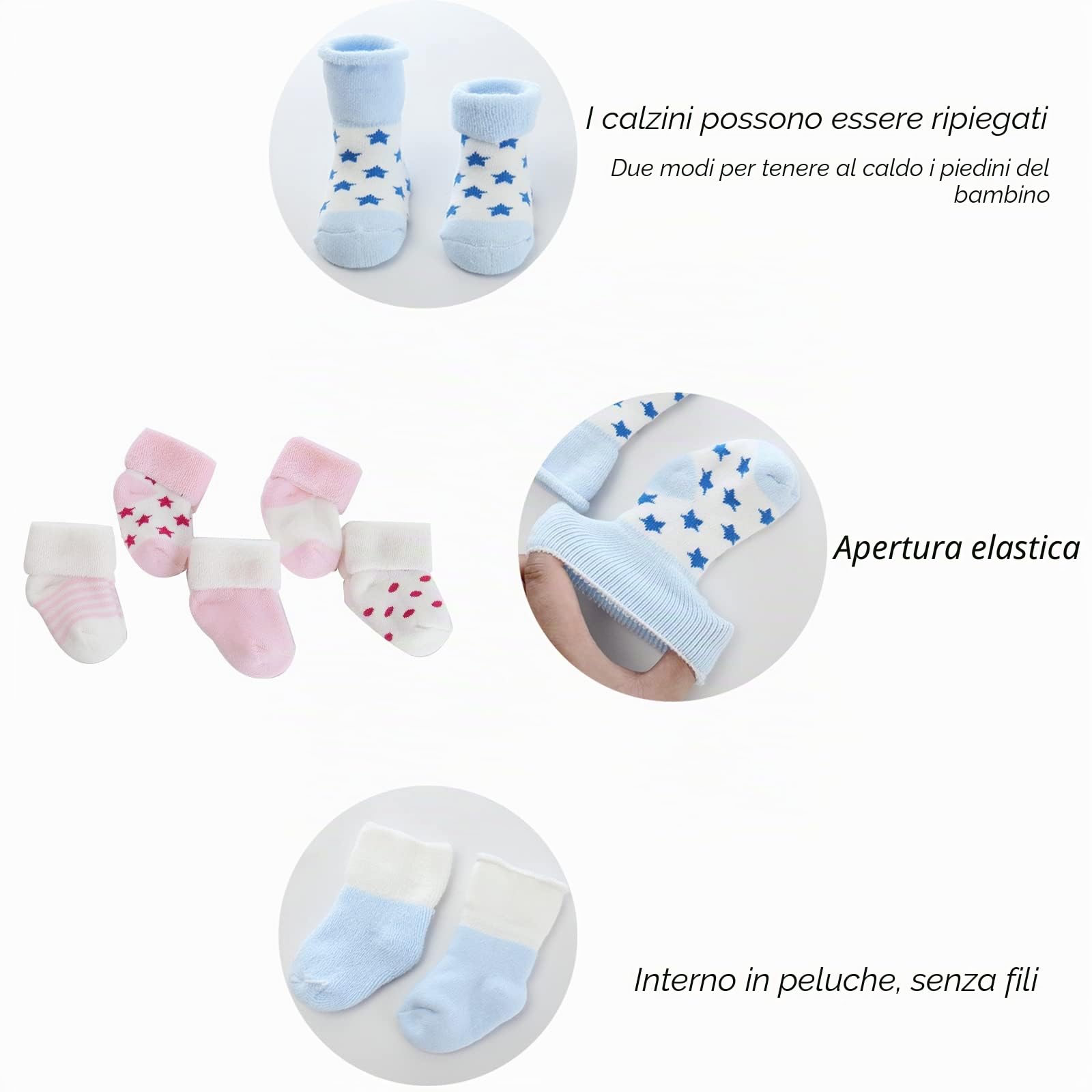 MAMIMAKA Cappellini per neonati e calzini caldi spessi in cotone accessori essenziali per neonati (cappelli+guanti+calzini in spugna), 0-6 mesi, Set 3, 0-6 Mesi