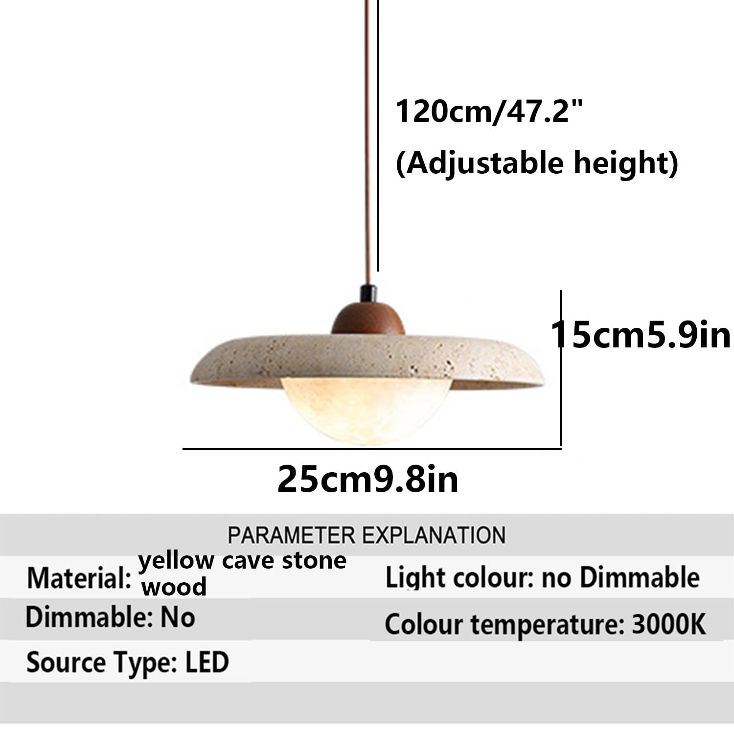 Lampadario Creativo Sospensione Travertino Stile Giapponese 9,8 In