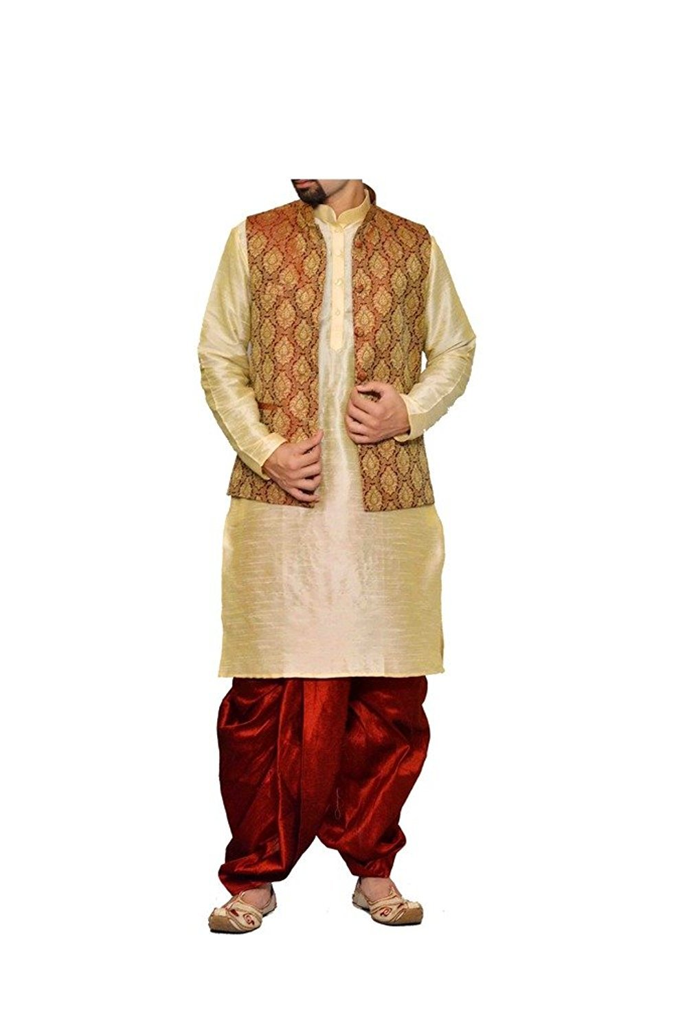 Modern Garments Mens Kurta Dhoti Set with Designer Ethnic Nehru Jacket