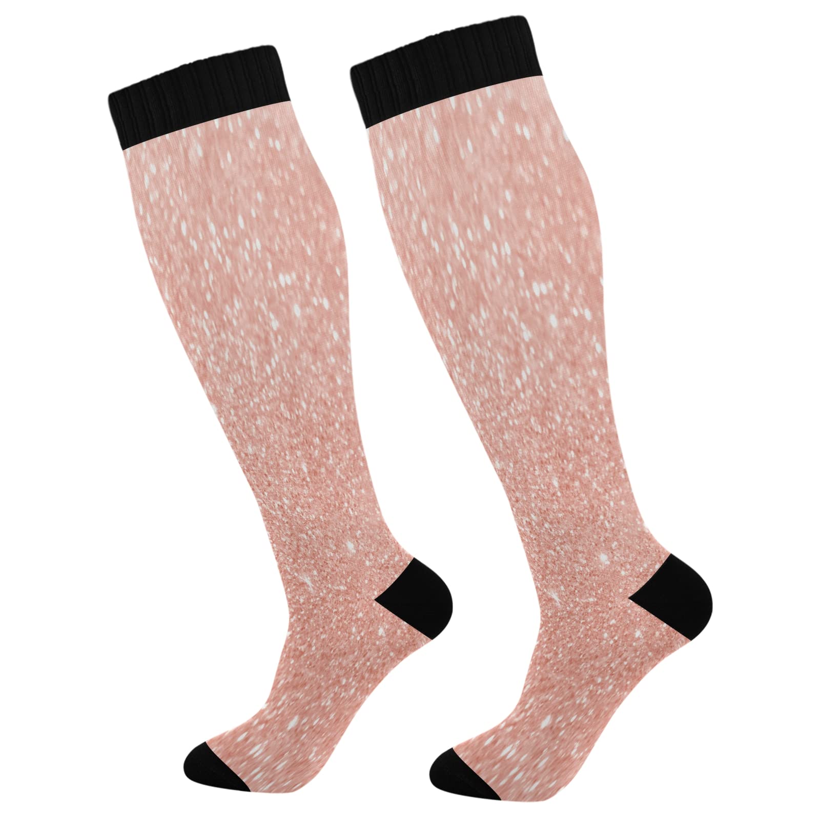 KLL Christmas Compression Socks for Men and Women Golden Glitter In Shiny Red Knee High Socks