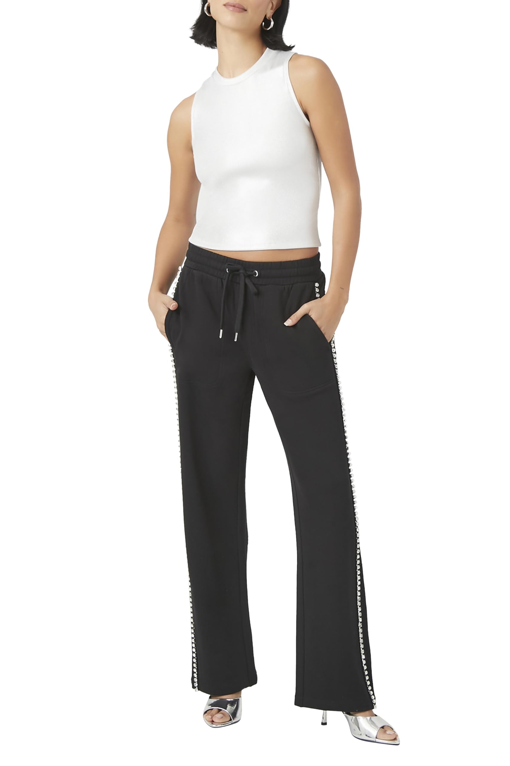 Forever 21 Womens French Terry Rhinestone Wide-Leg Pants