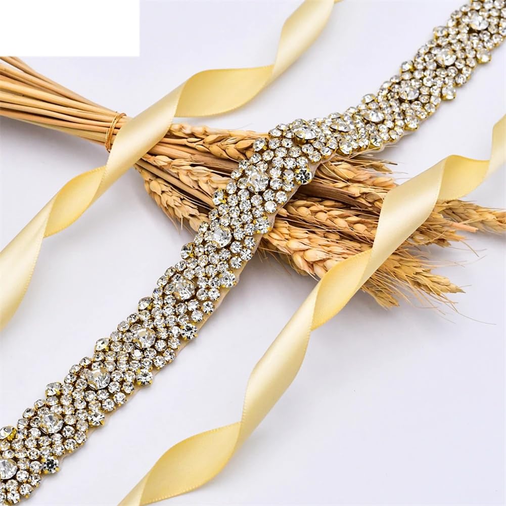 Cinturón de boda con diamantes de imitación dorados para mujer, accesorios de vestir