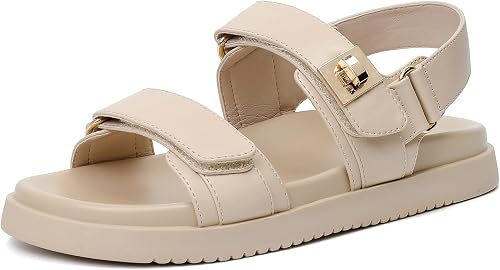 GOUPSKY Nude Flat Sandals for Women Soft Cushioned Footbed Open Toe Slides Adjus